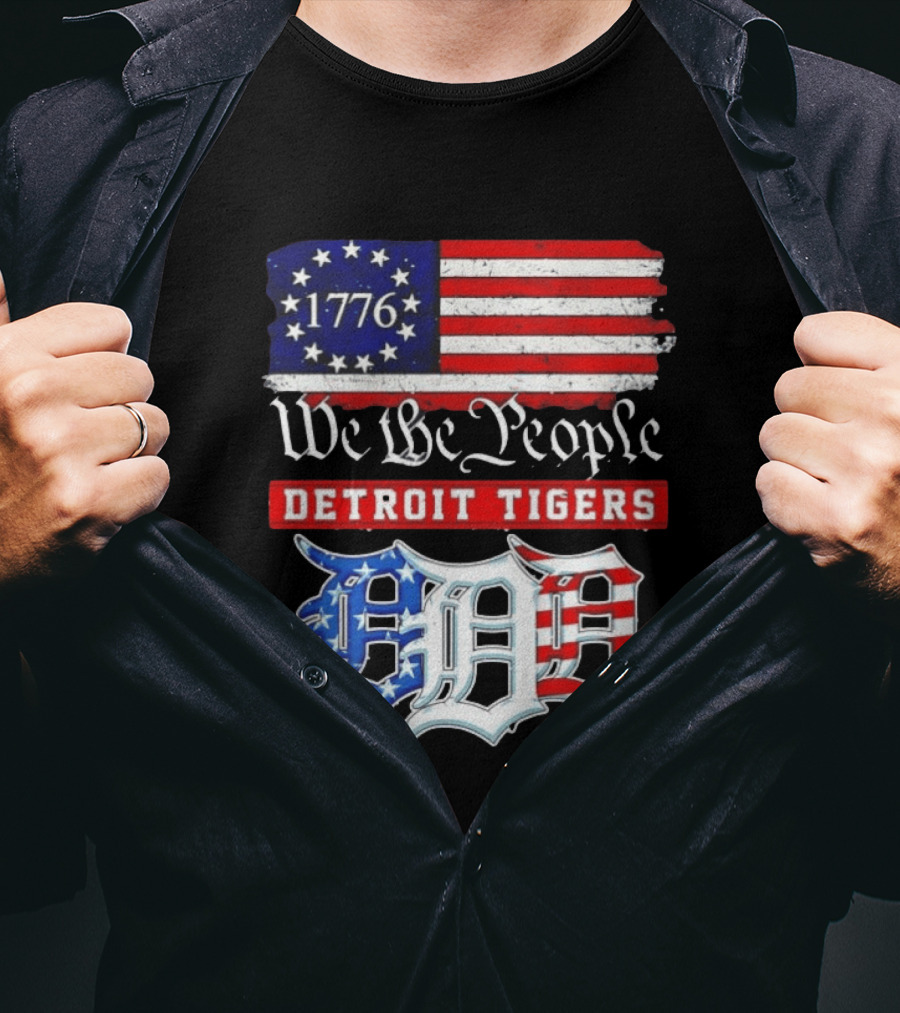 Detroit Tigers MLB 1776 We The People 250th Anniversary American Flag USA Baseball T-Shirt