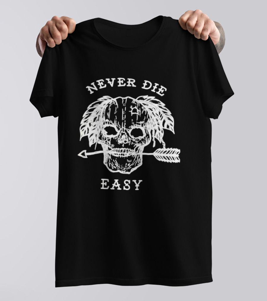 Never Die Easy Skull Feather Arrow T-Shirt
