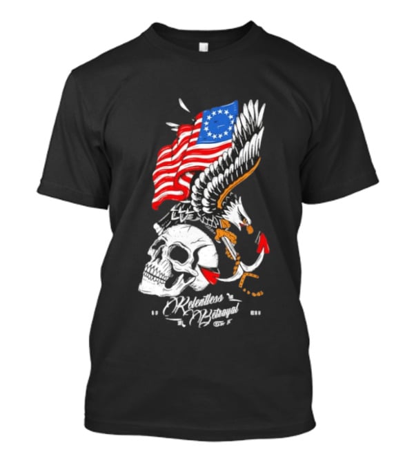Rebellious Freedom Skull Eagle Anchor American Flag T-Shirt