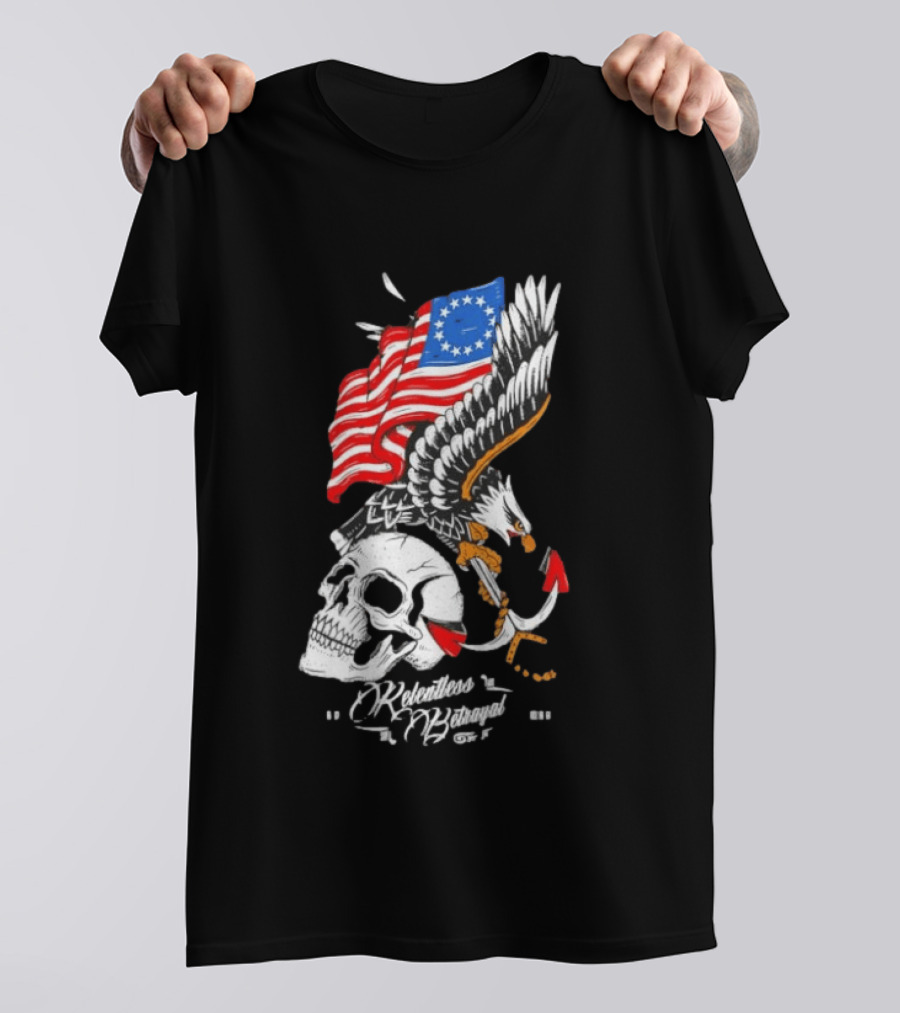 Rebellious Freedom Skull Eagle Anchor American Flag T-Shirt