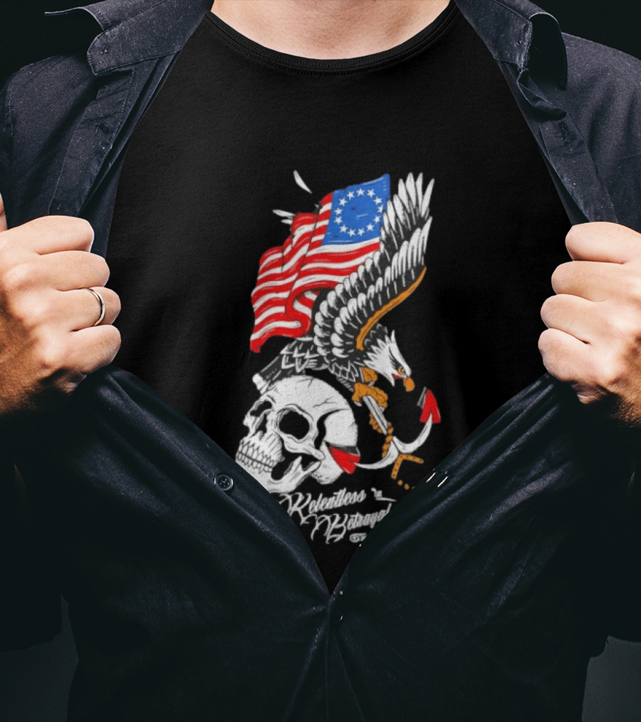 Rebellious Freedom Skull Eagle Anchor American Flag T-Shirt