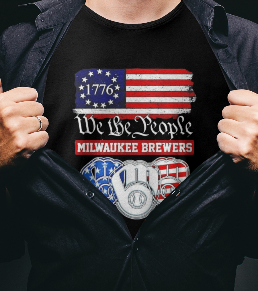 Milwaukee Brewers We The People 1776 American Flag 250th Anniversary T-Shirt