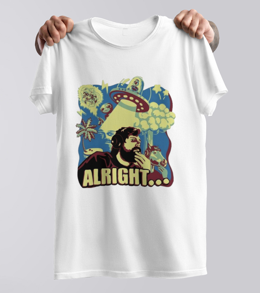Forsen Alright UFO Meme With Headphones And Surreal T-Shirt