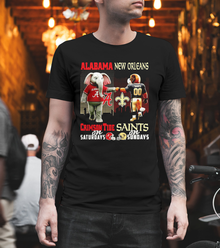 Alabama Crimson Tide Saturdays New Orleans Saints Sundays Skyline T-Shirt