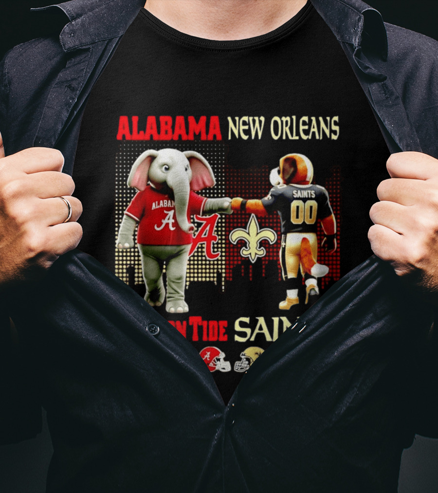 Alabama Crimson Tide Saturdays New Orleans Saints Sundays Skyline T-Shirt