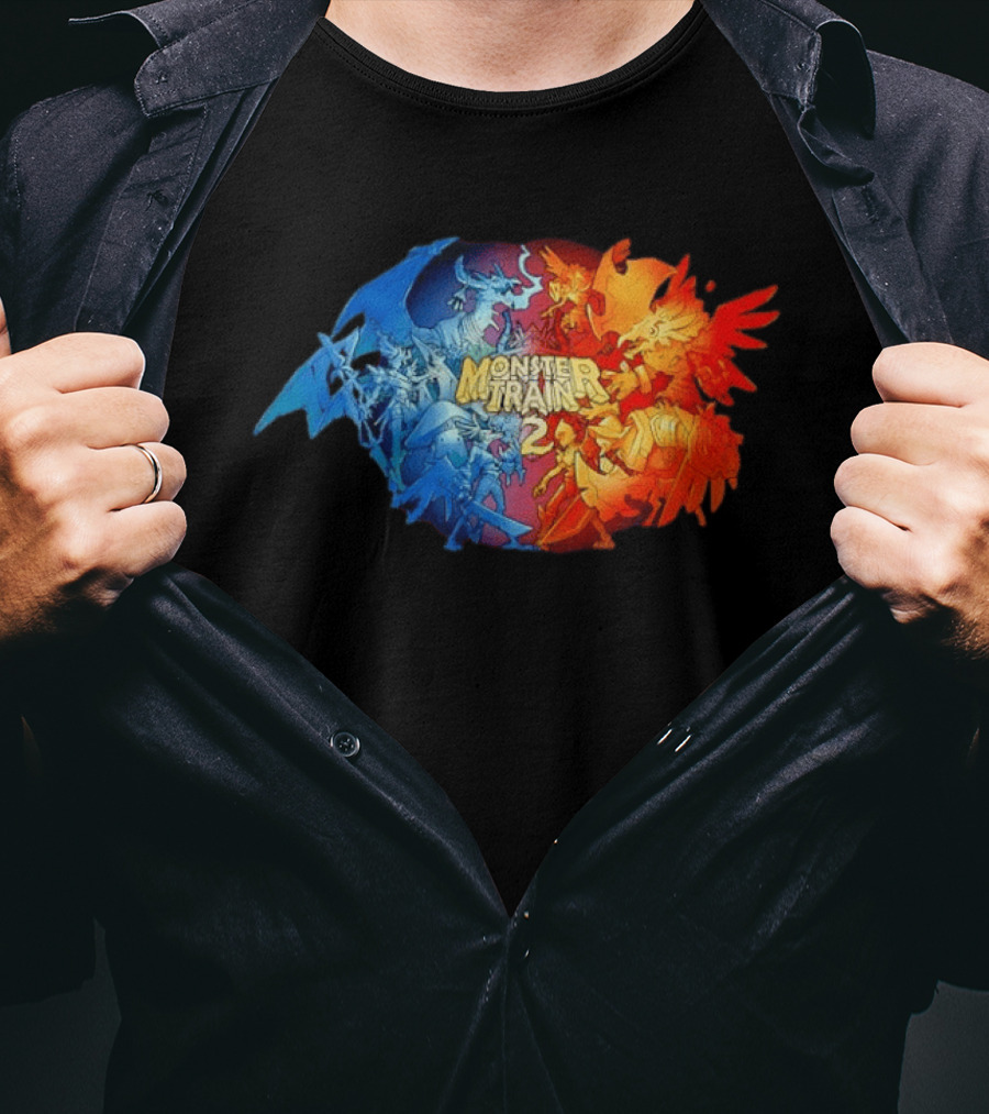 Monster Train 2 Blue Dragon Vs Red Phoenix Battle T-Shirt