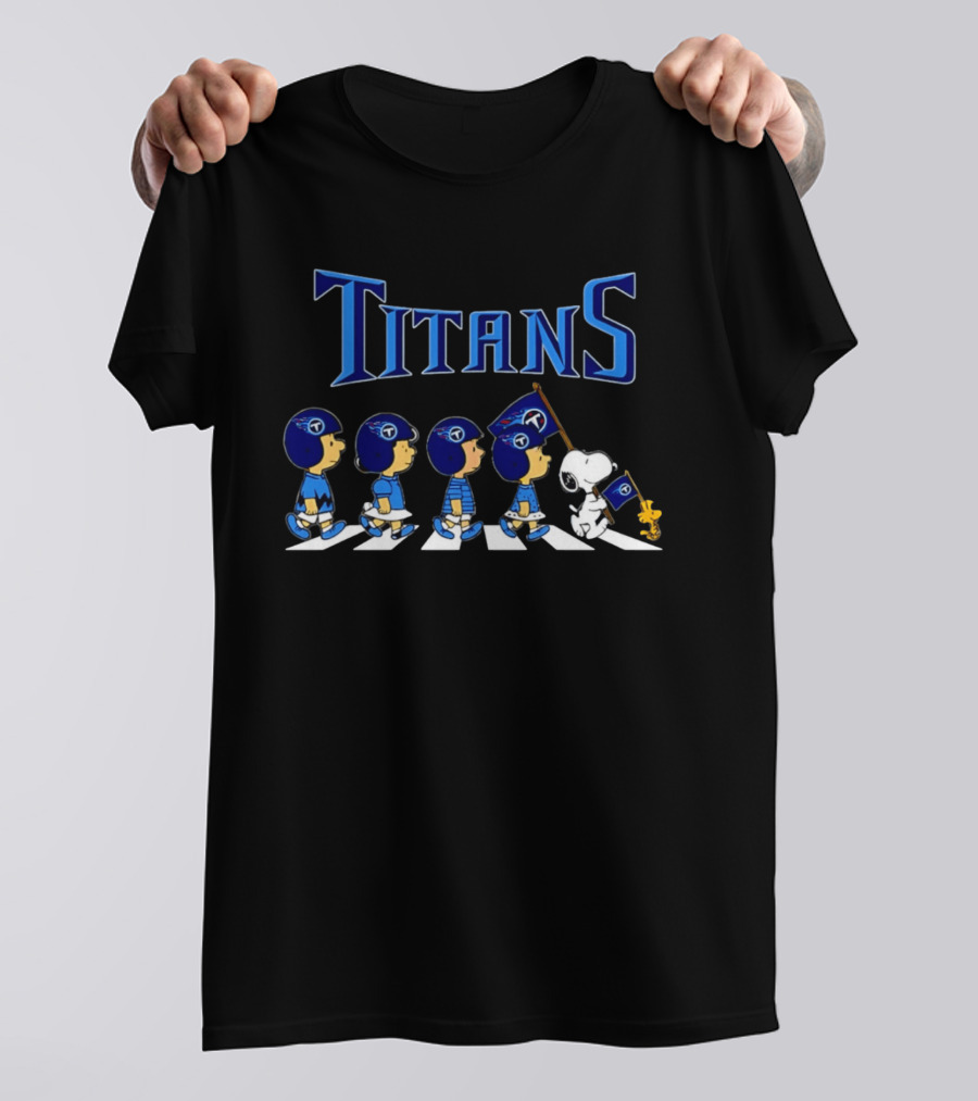 Peanuts Characters Marching With Tennessee Titans Flag T-Shirt