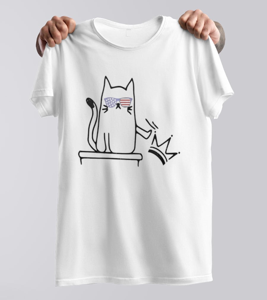 Cat No Kings In America Patriotic Sunglasses Political Humor T-Shirt