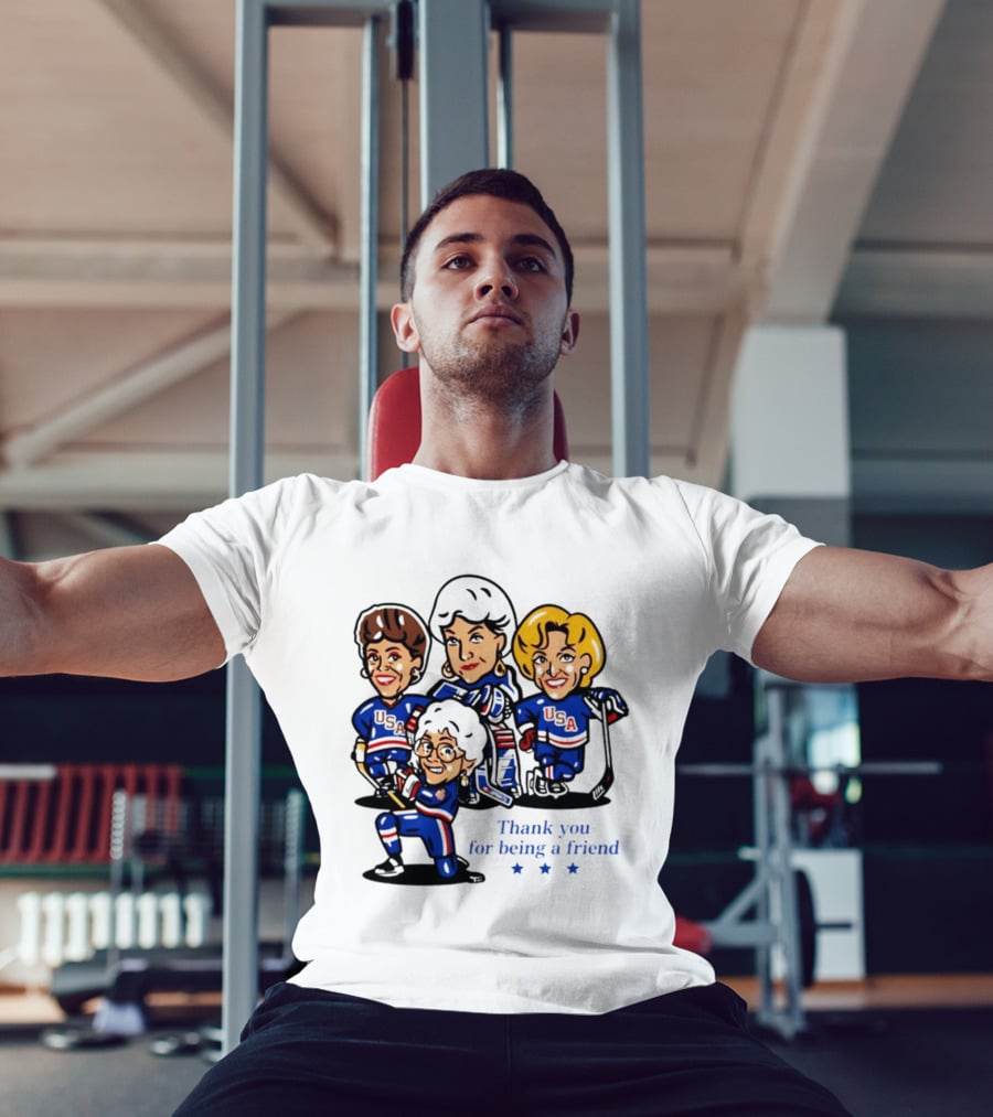 Golden USA Girls Hockey Thank You For Being A Friend Cartoon Characters T-Shirt