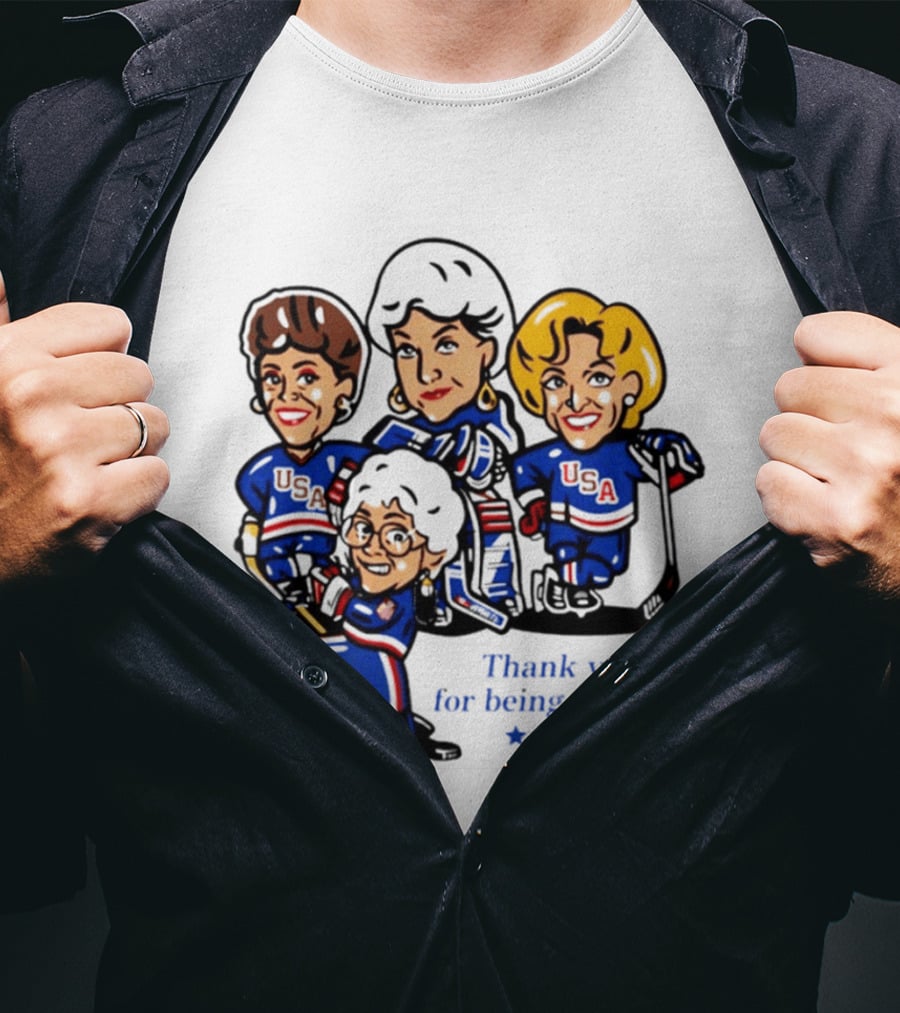 Golden USA Girls Hockey Thank You For Being A Friend Cartoon Characters T-Shirt