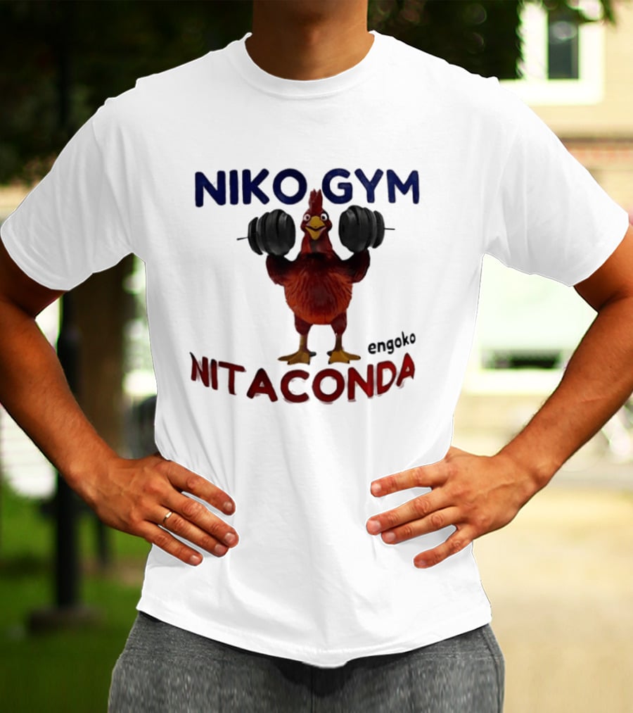 Niko Gym Engoko Nitaconda Rooster Lifting Weights Fitness Fun T-Shirt