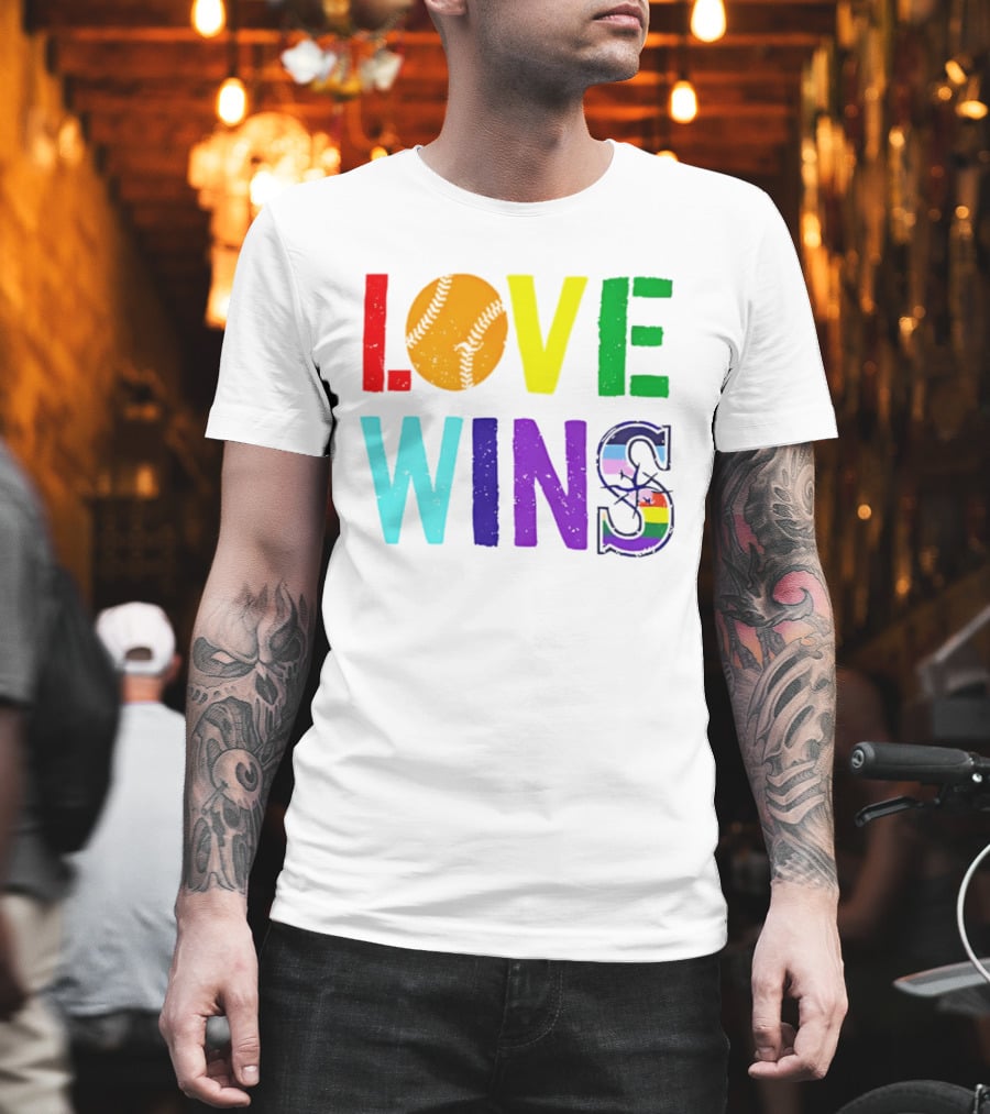 Love Wins Baseball Pride LGBTQ Rainbow T-Shirt