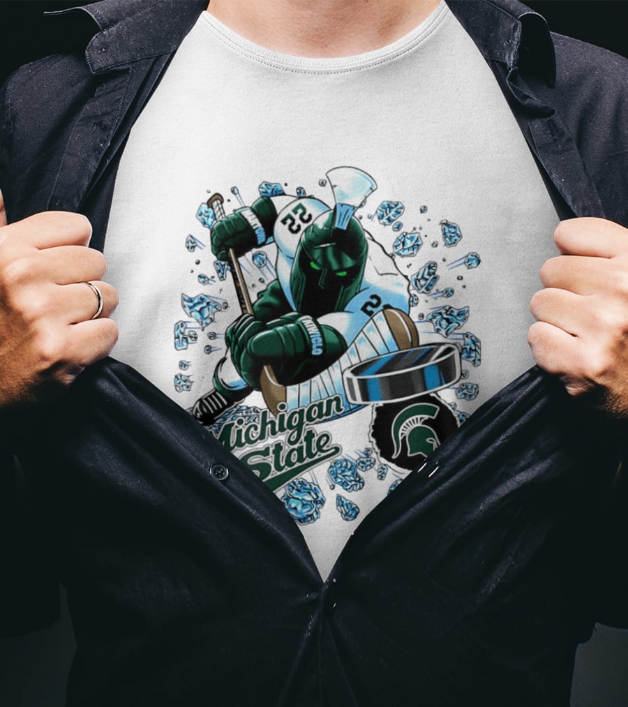 Michigan State Spartans Hockey Cartoon Player Spartan Head T-Shirt