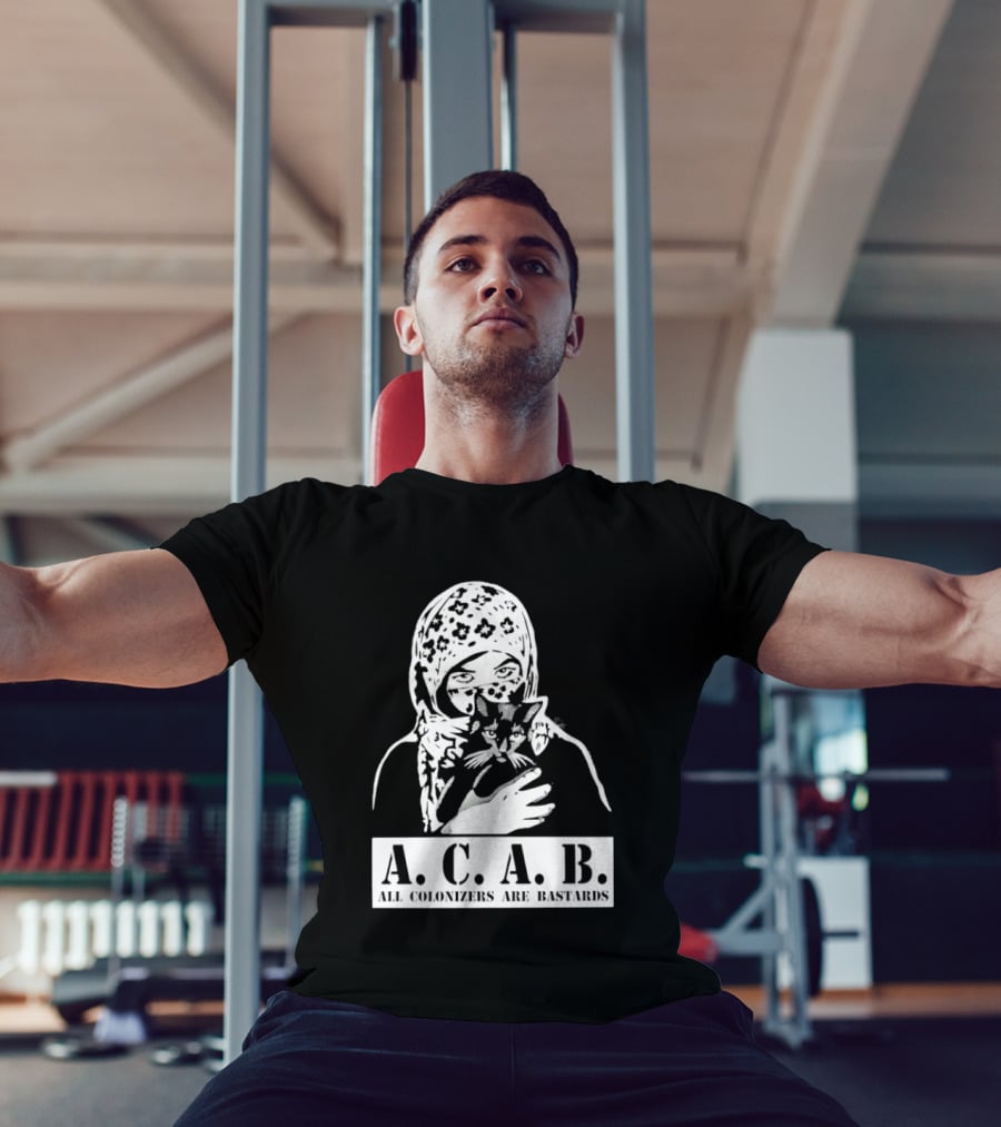 A.C.A.B. All Colonizers Are Bastards Protest Image With Floral Hijab Woman And Cat T-Shirt