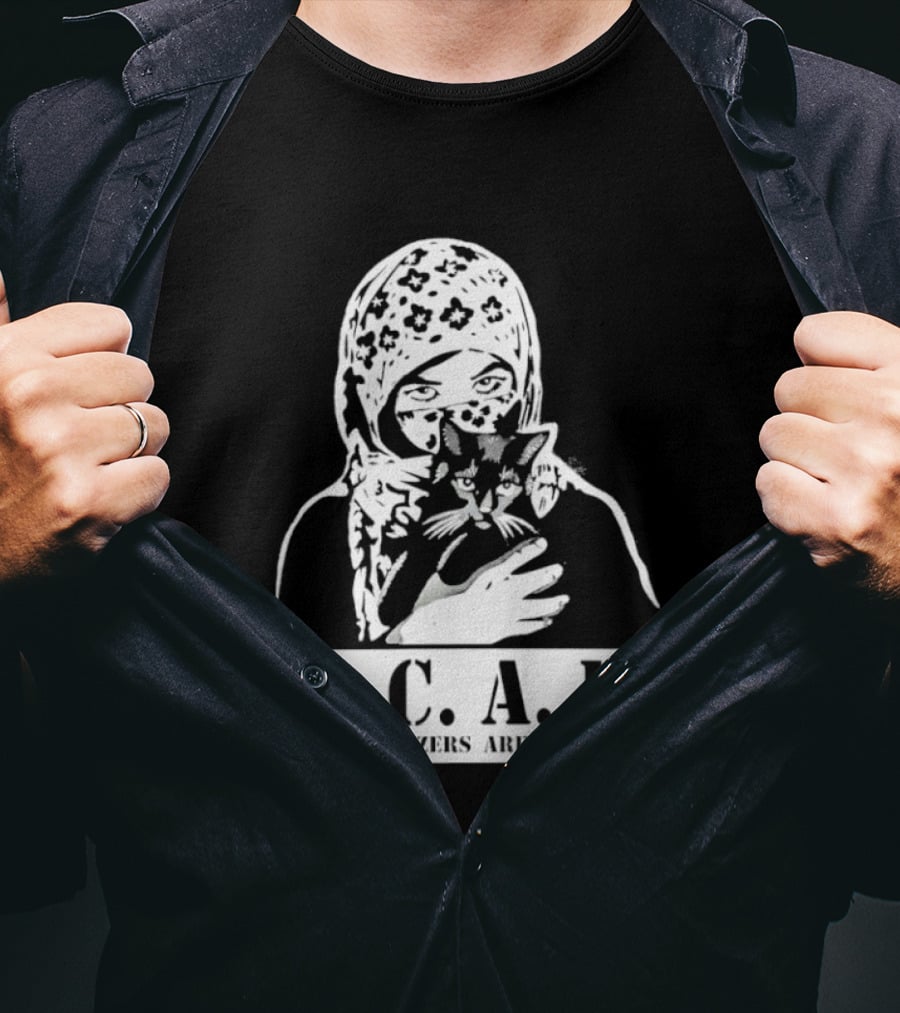 A.C.A.B. All Colonizers Are Bastards Protest Image With Floral Hijab Woman And Cat T-Shirt