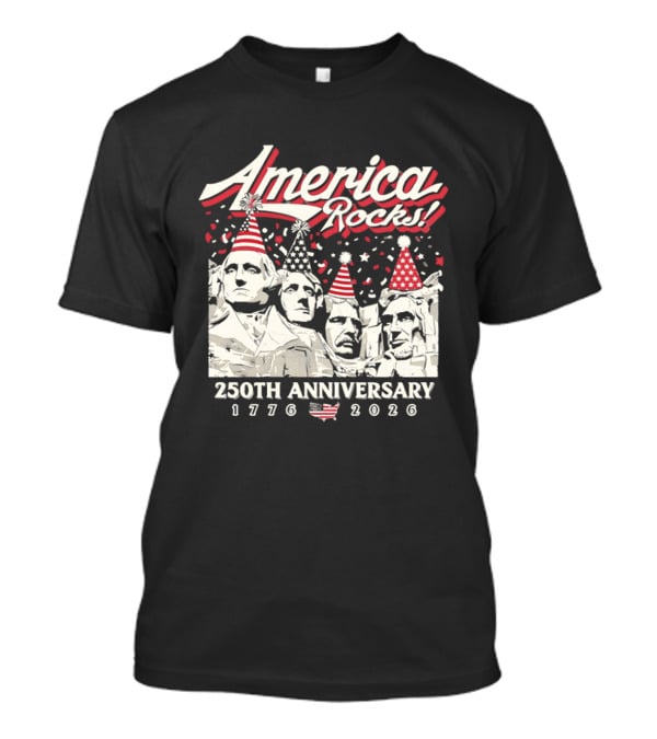 America Rocks 250th Anniversary 1776 2026 Mount Rushmore Party Hats T-Shirt