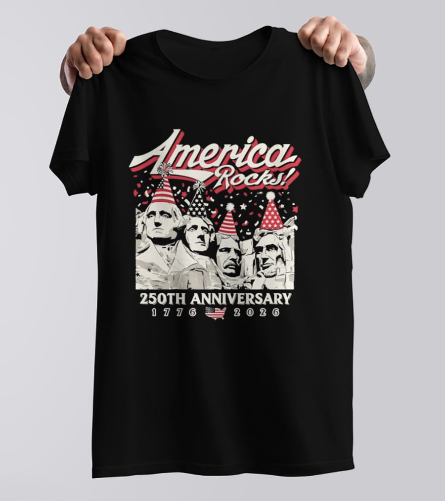 America Rocks 250th Anniversary 1776 2026 Mount Rushmore Party Hats T-Shirt