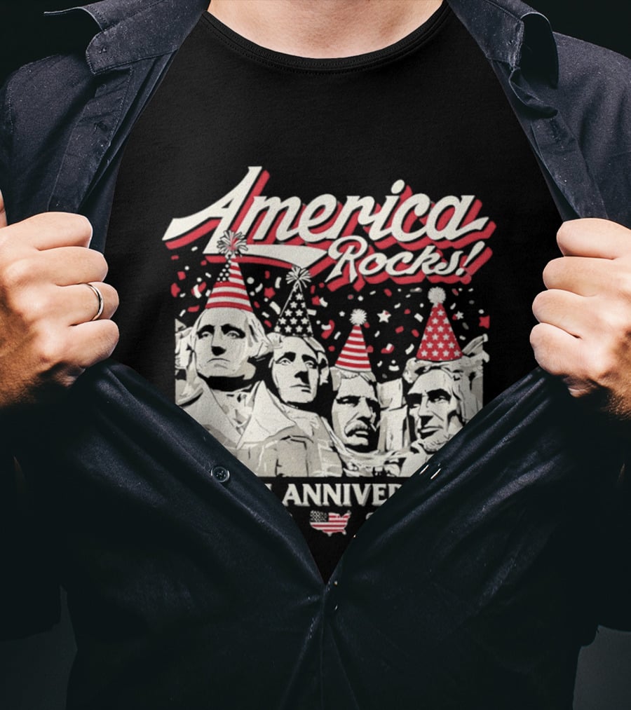 America Rocks 250th Anniversary 1776 2026 Mount Rushmore Party Hats T-Shirt