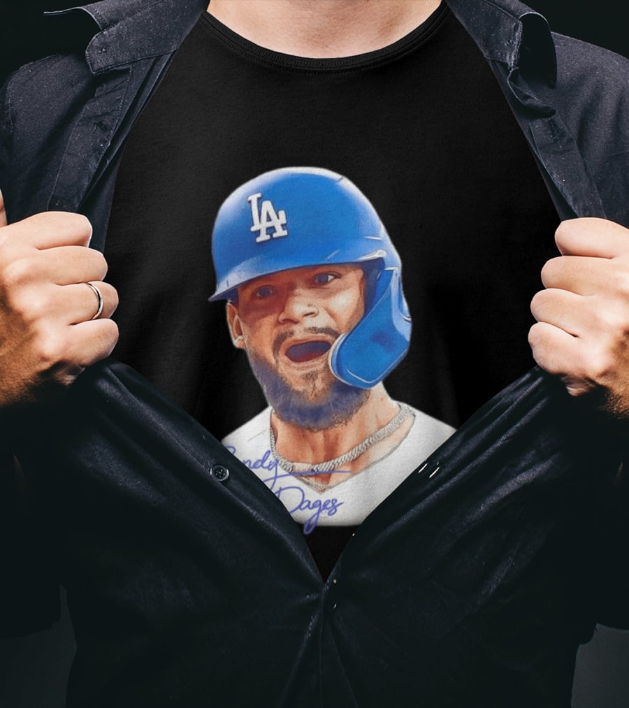 Andy Pages Los Angeles Dodgers MLB 2026 Big Face LA Helmet T-Shirt