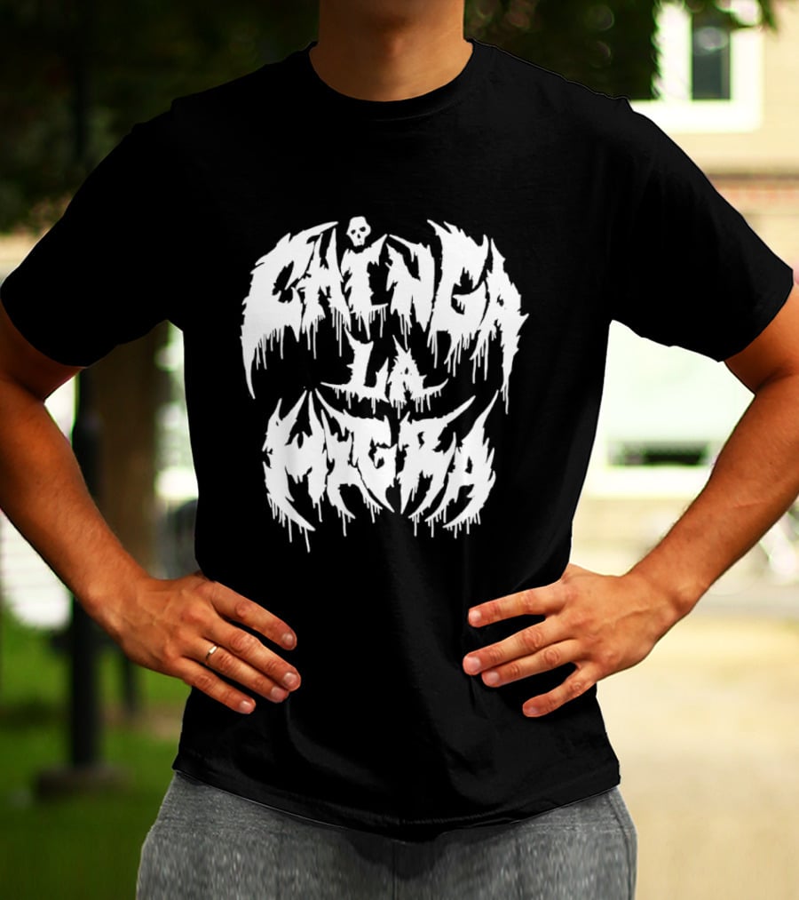 Chinga La Migra Dripping Skull Metal Font T-Shirt