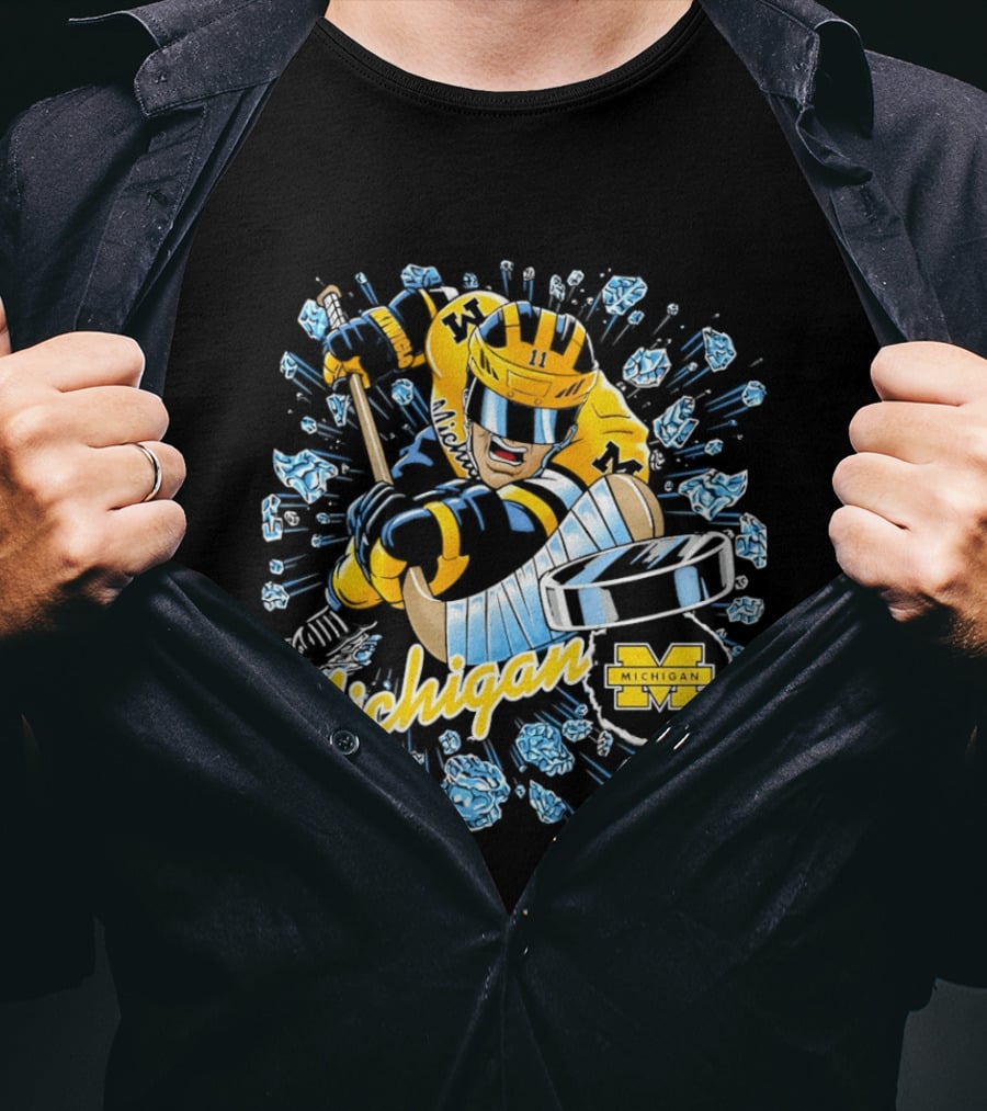 Michigan Wolverines Hockey Player Caricature 2026 Michigan M Team T-Shirt