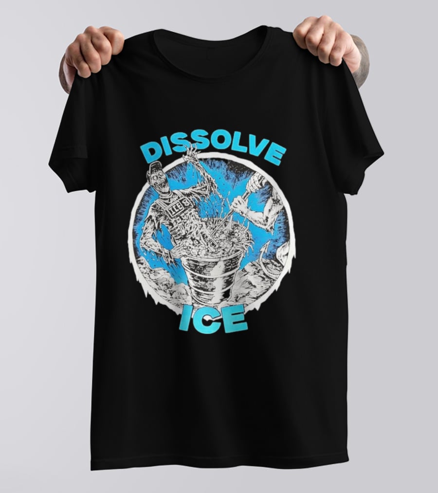 Dissolve ICE Abolish ICE Skeleton Melting In Cauldron With Ghostly Figure T-Shirt