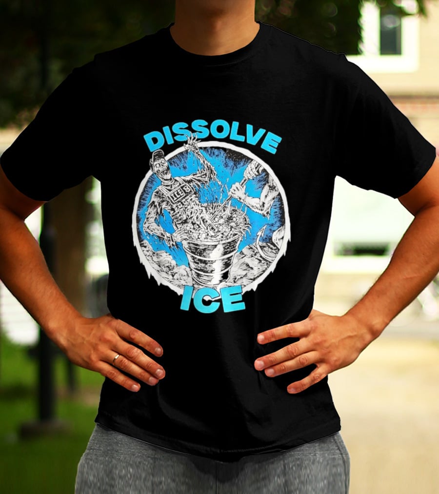Dissolve ICE Abolish ICE Skeleton Melting In Cauldron With Ghostly Figure T-Shirt