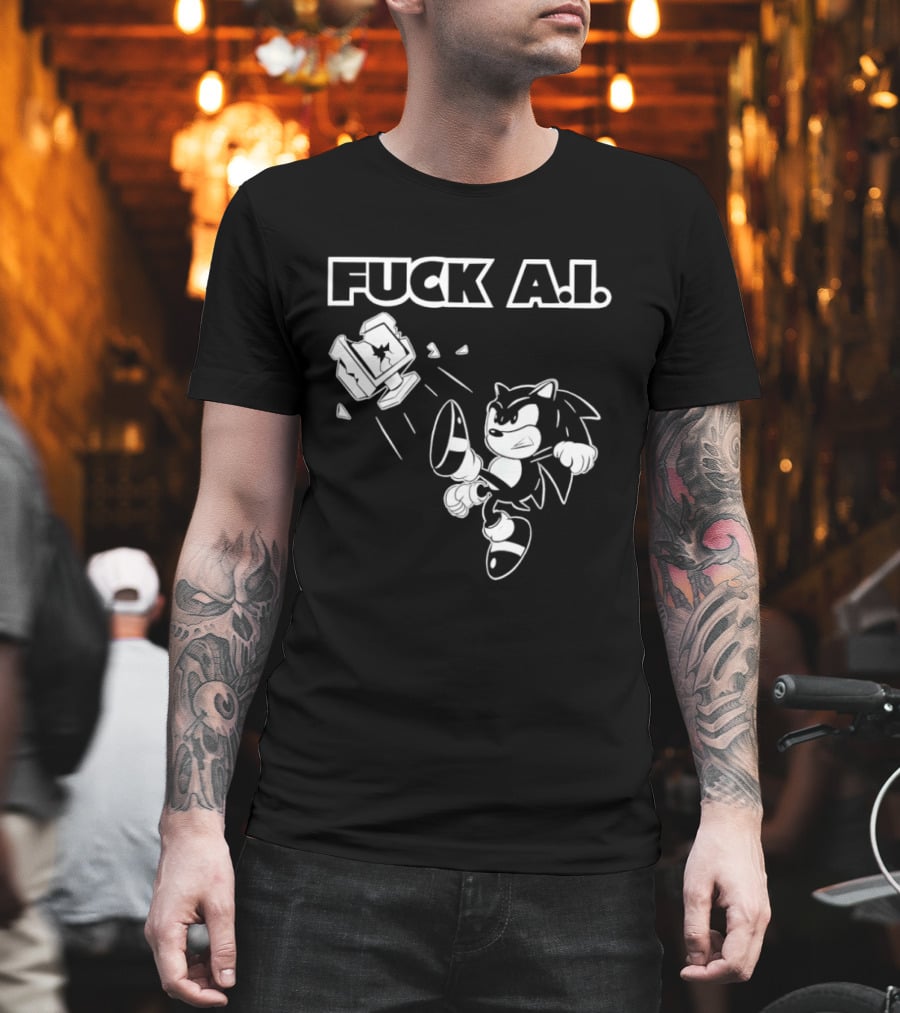 F*ck AI Hedgehog Kick Anti AI T-Shirt