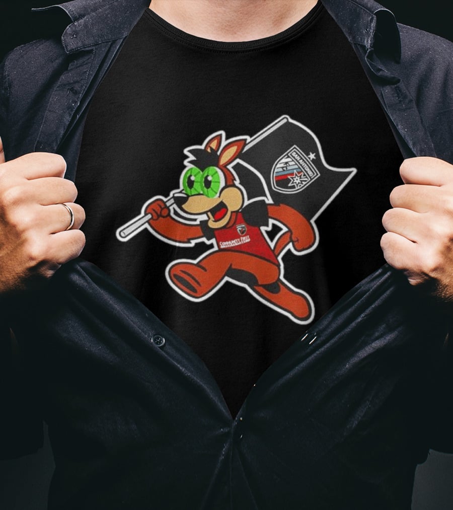 San Antonio FC Soccer Mascot With Team Flag And Jersey T-Shirt