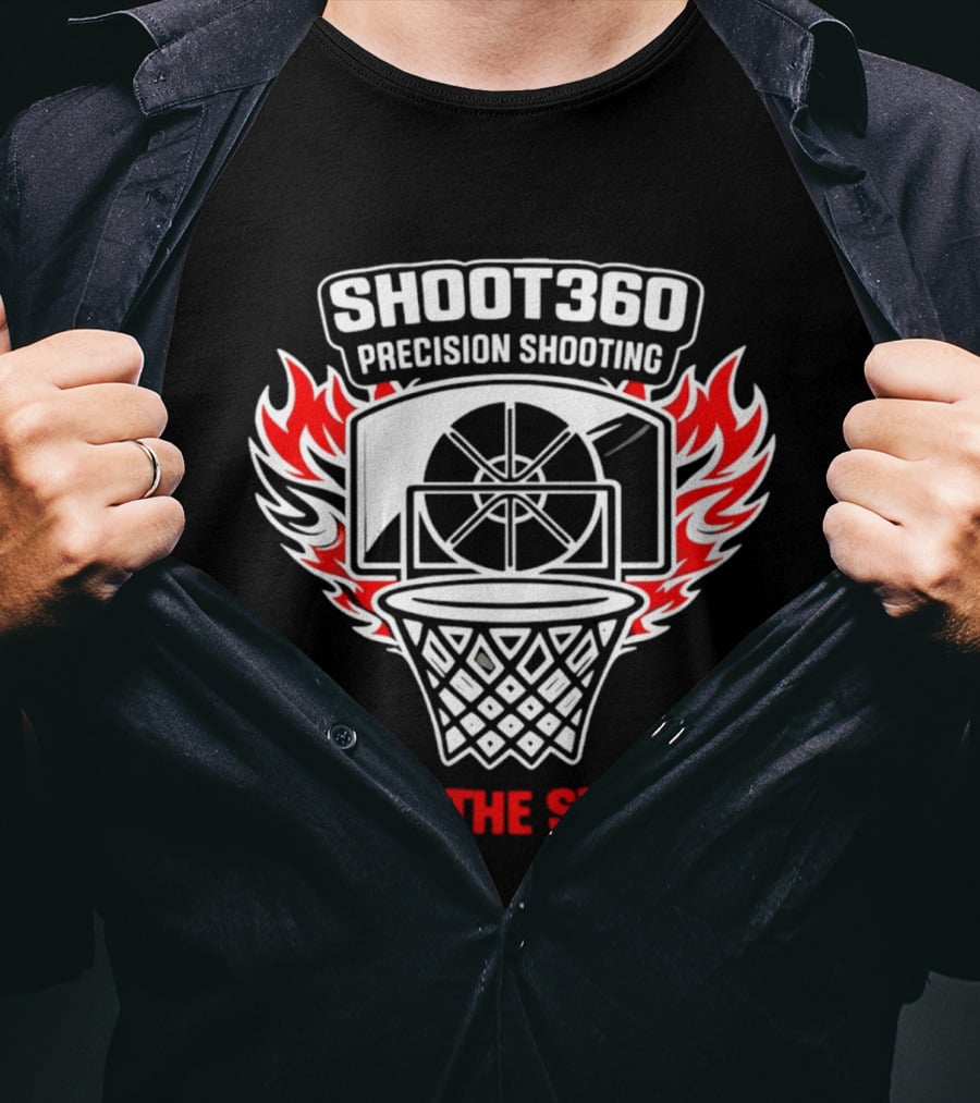 SHOOT360 Precision Shooting Fear The Swish Basketball Flame Hoop T-Shirt