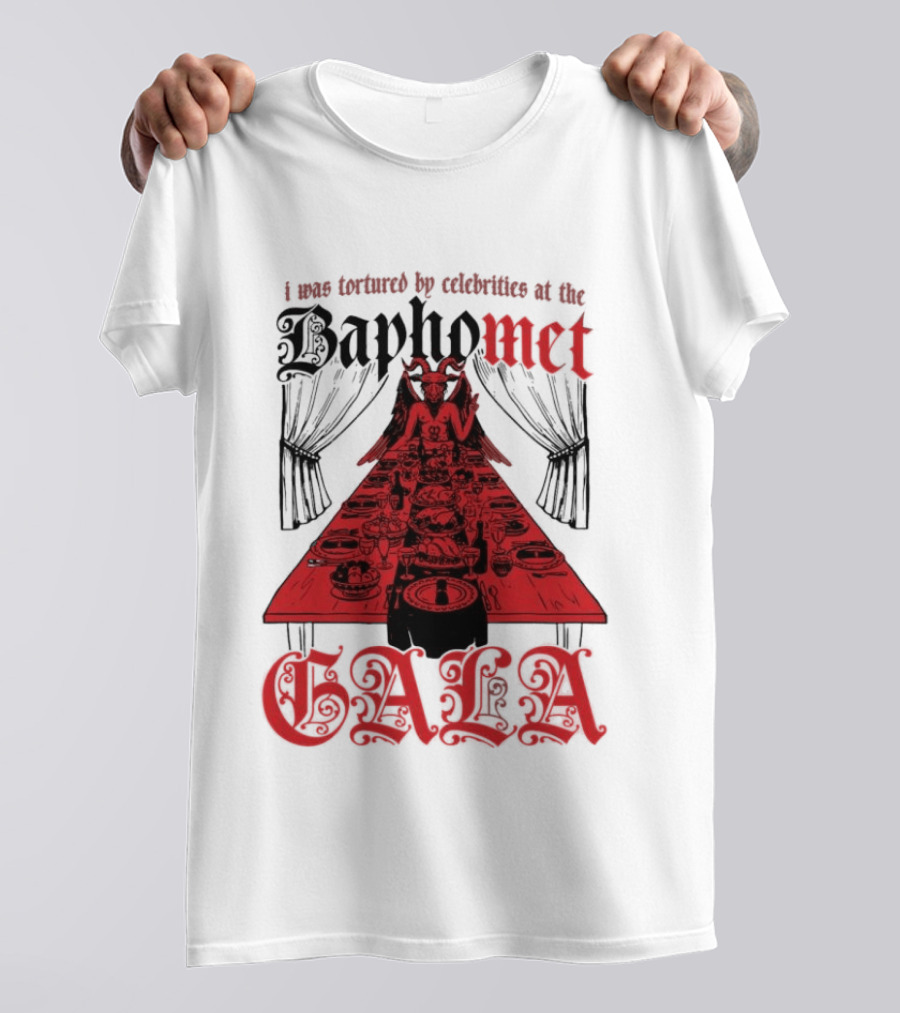I Was Tortured By Celebrities At The Baphomet Gala Cryptic Red Table Setting T-Shirt