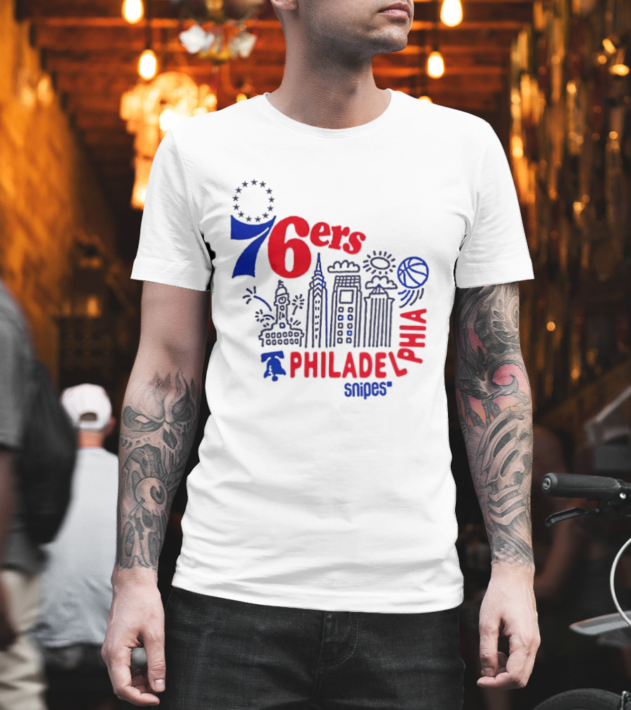 Philadelphia 76ers Snipes City Skyline Sketch Basketball T-Shirt