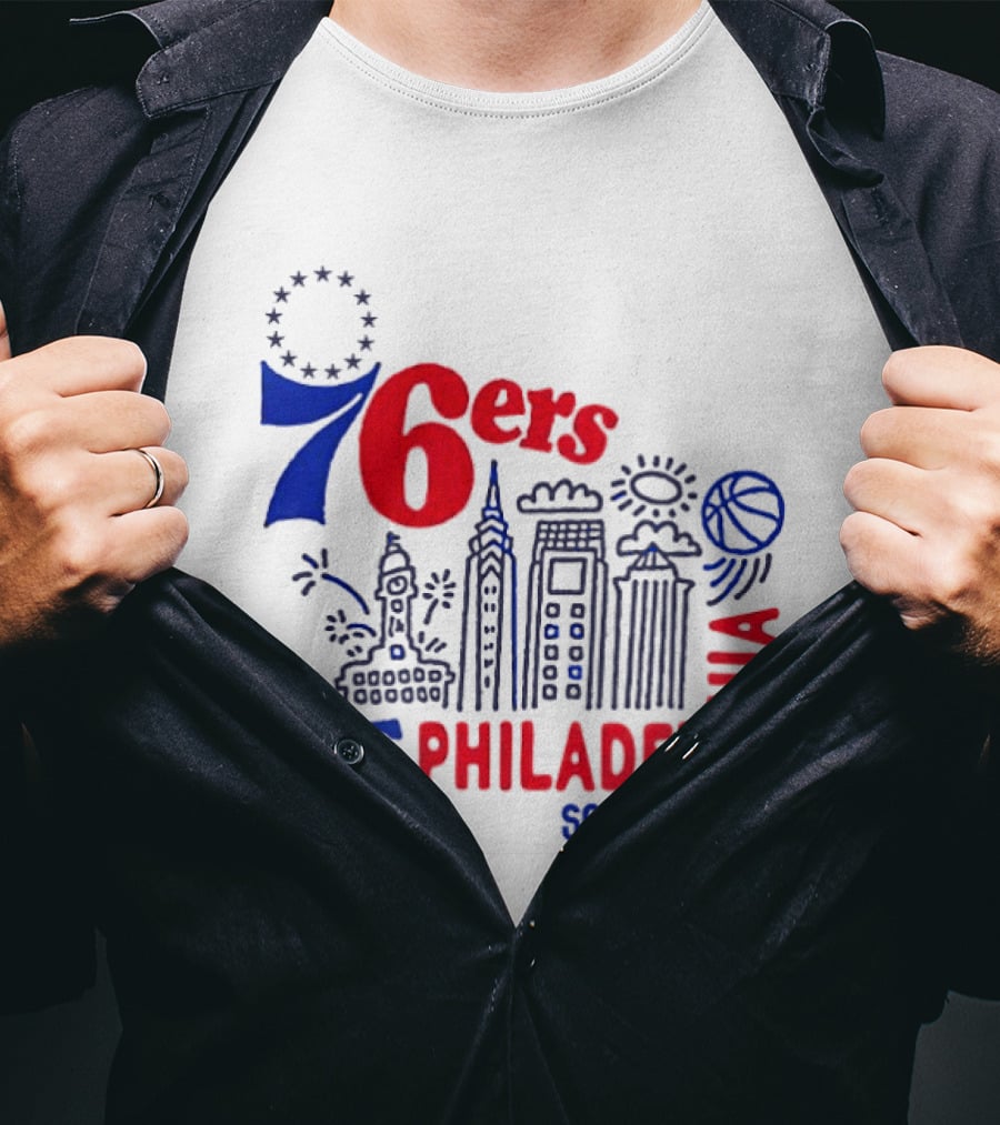 Philadelphia 76ers Snipes City Skyline Sketch Basketball T-Shirt