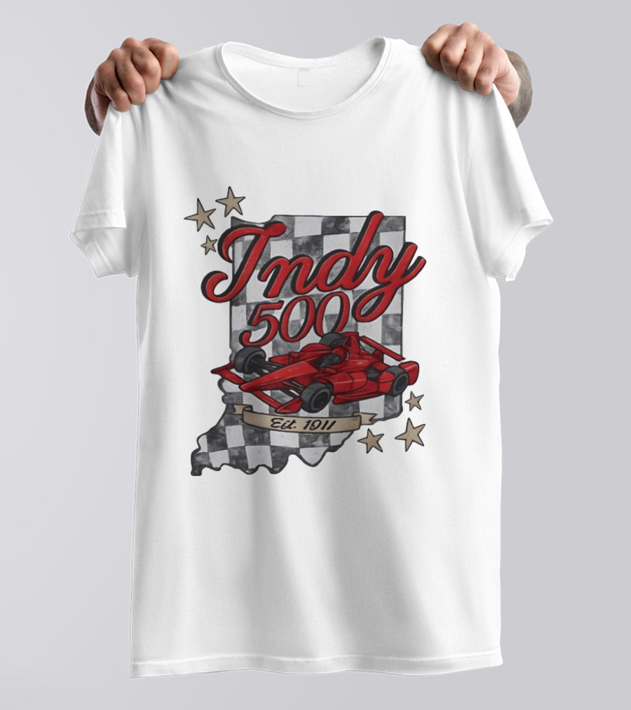 Indy 500 Racing Checkered Flag Red Race Car Est. 1911 Indianapolis T-Shirt