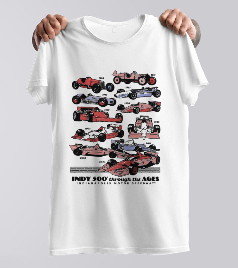 Indy 500 Through The Ages 2026 Racing Cars Evolution T-Shirt