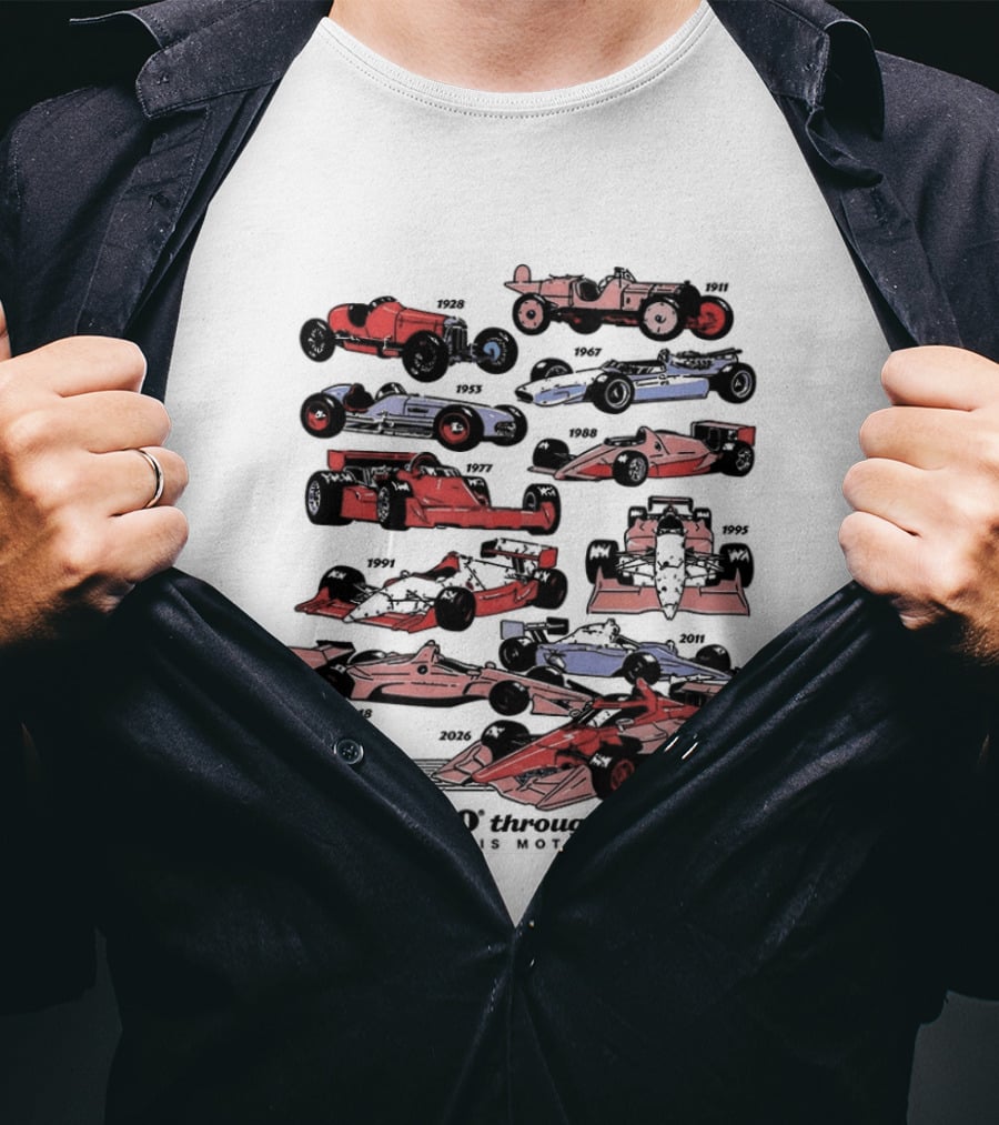 Indy 500 Through The Ages 2026 Racing Cars Evolution T-Shirt