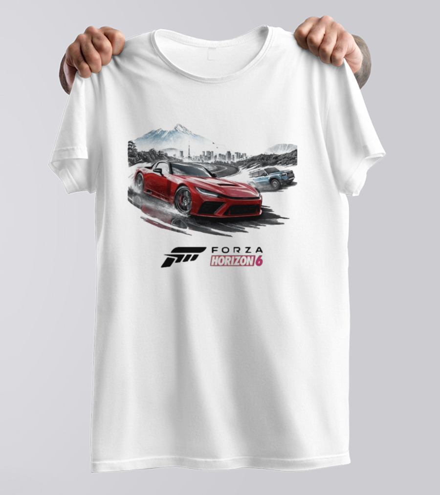 Forza Horizon 6 Red Sports Car And SUV Racing Scene T-Shirt