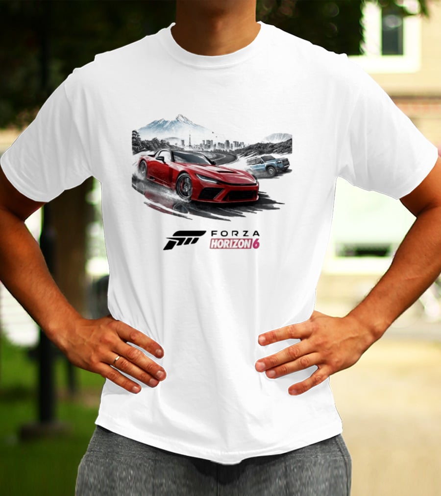 Forza Horizon 6 Red Sports Car And SUV Racing Scene T-Shirt