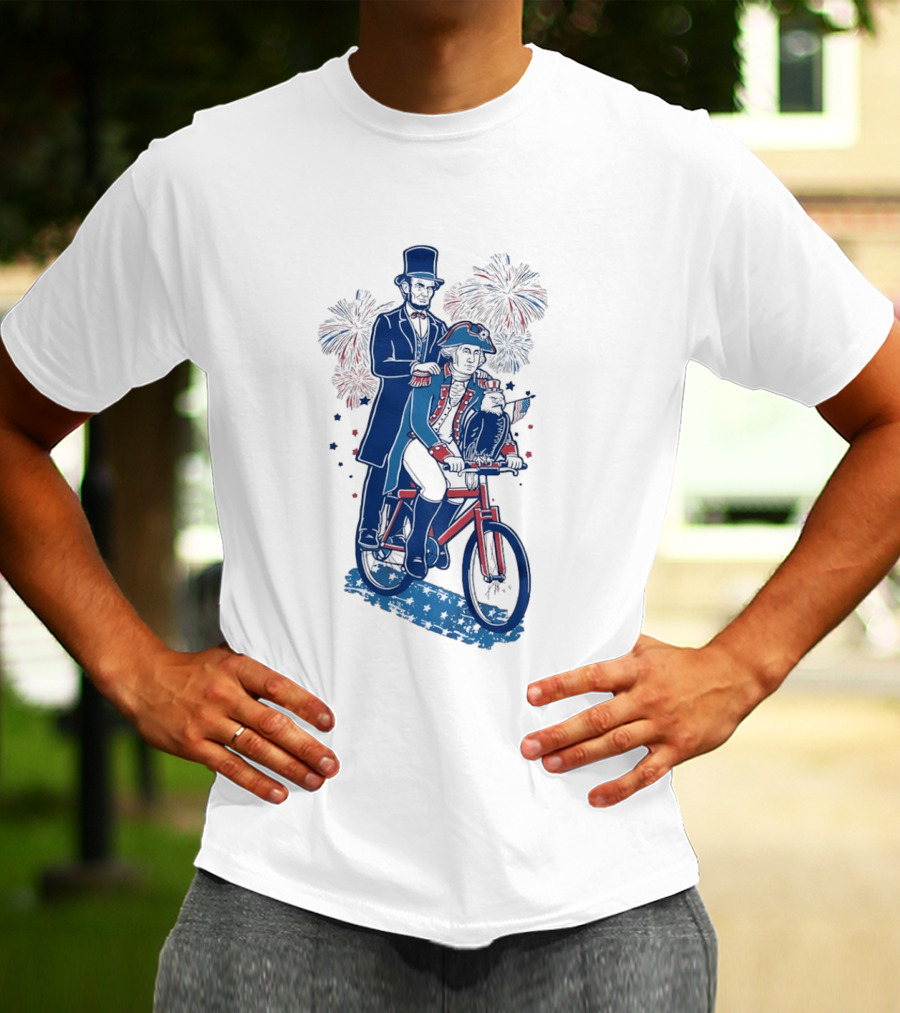 Free Ride George Washington Abe Lincoln Fireworks July 4th Bicycle Eagle T-Shirt