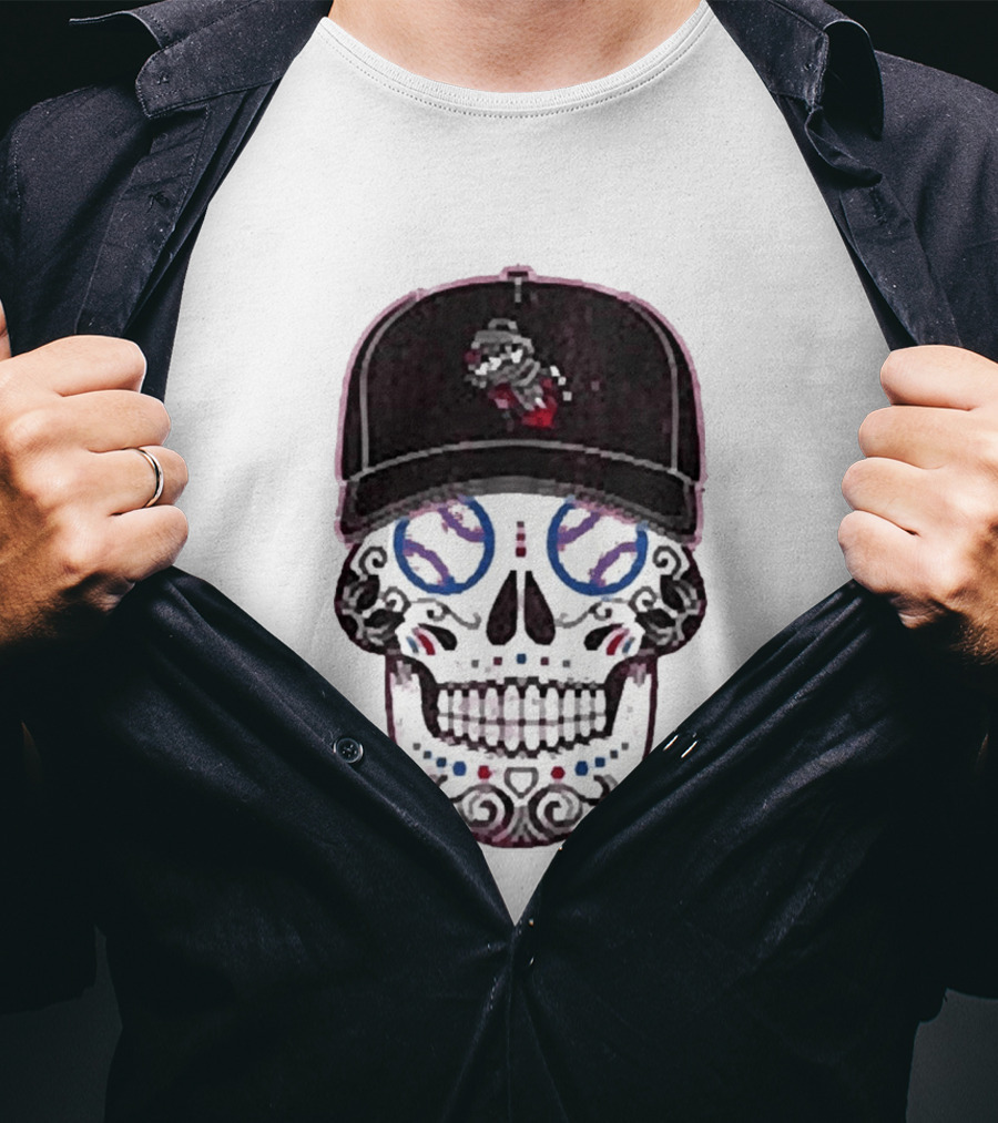 Rocket City Trash Pandas Sugar Skull Hat Baseball T-Shirt
