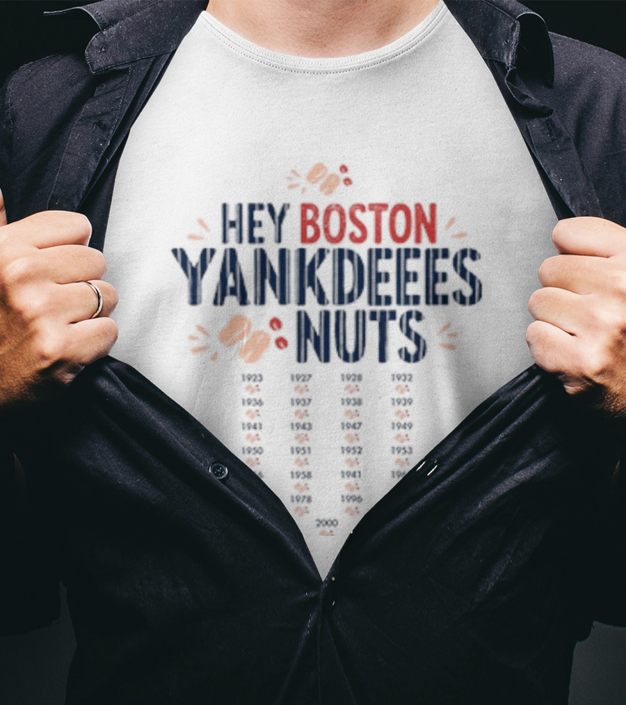 Hey Boston Yankdeeees Nuts Embroidered Text With Orange Paws T-Shirt