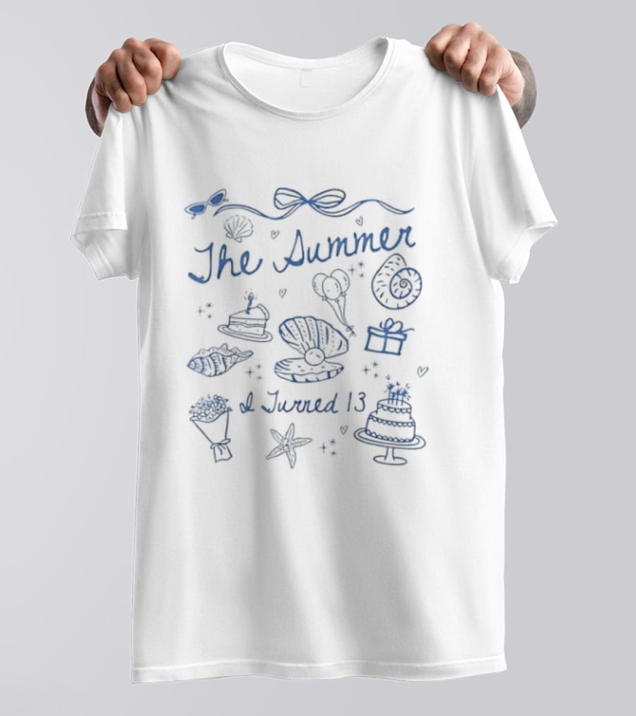 The Summer I Turned 13 Coastal Seashell Birthday Bow T-Shirt