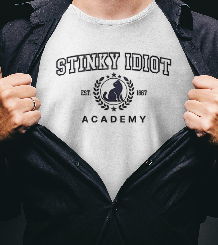 Stinky Idiot Academy Est 1867 Wreath Laurel Cat T-Shirt