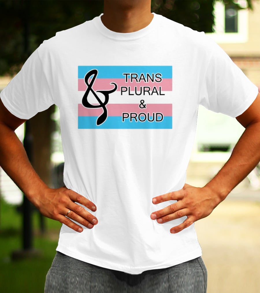 Trans Plural And Proud Treble Clef Pink Blue Flag T-Shirt