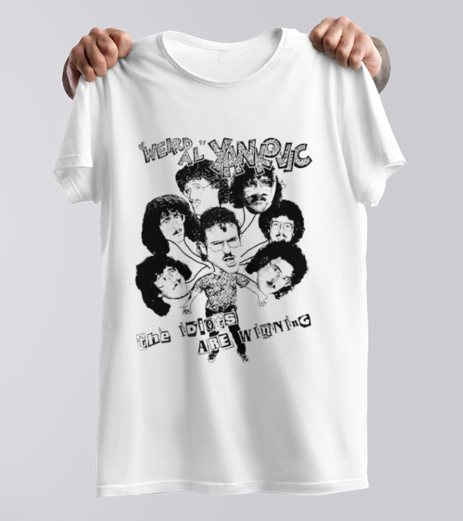 Weird Al Yankovic The Idiots Are Winning Black And White Caricature Faces T-Shirt