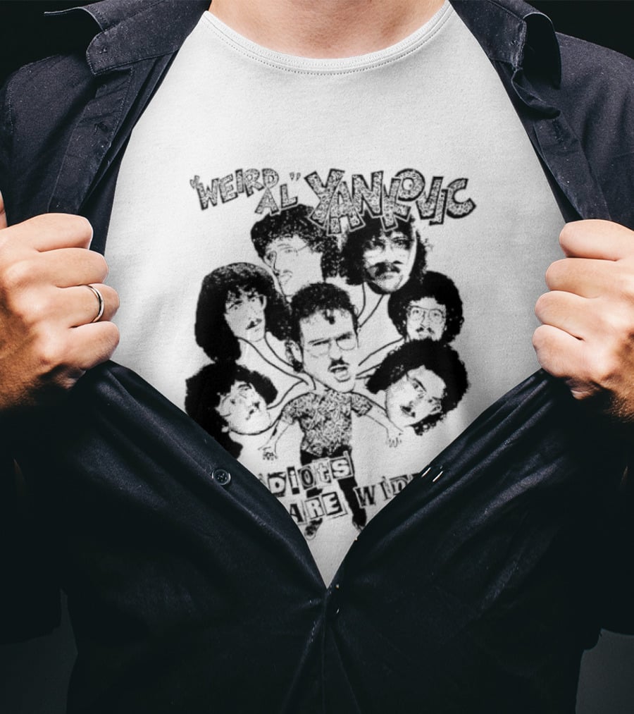 Weird Al Yankovic The Idiots Are Winning Black And White Caricature Faces T-Shirt