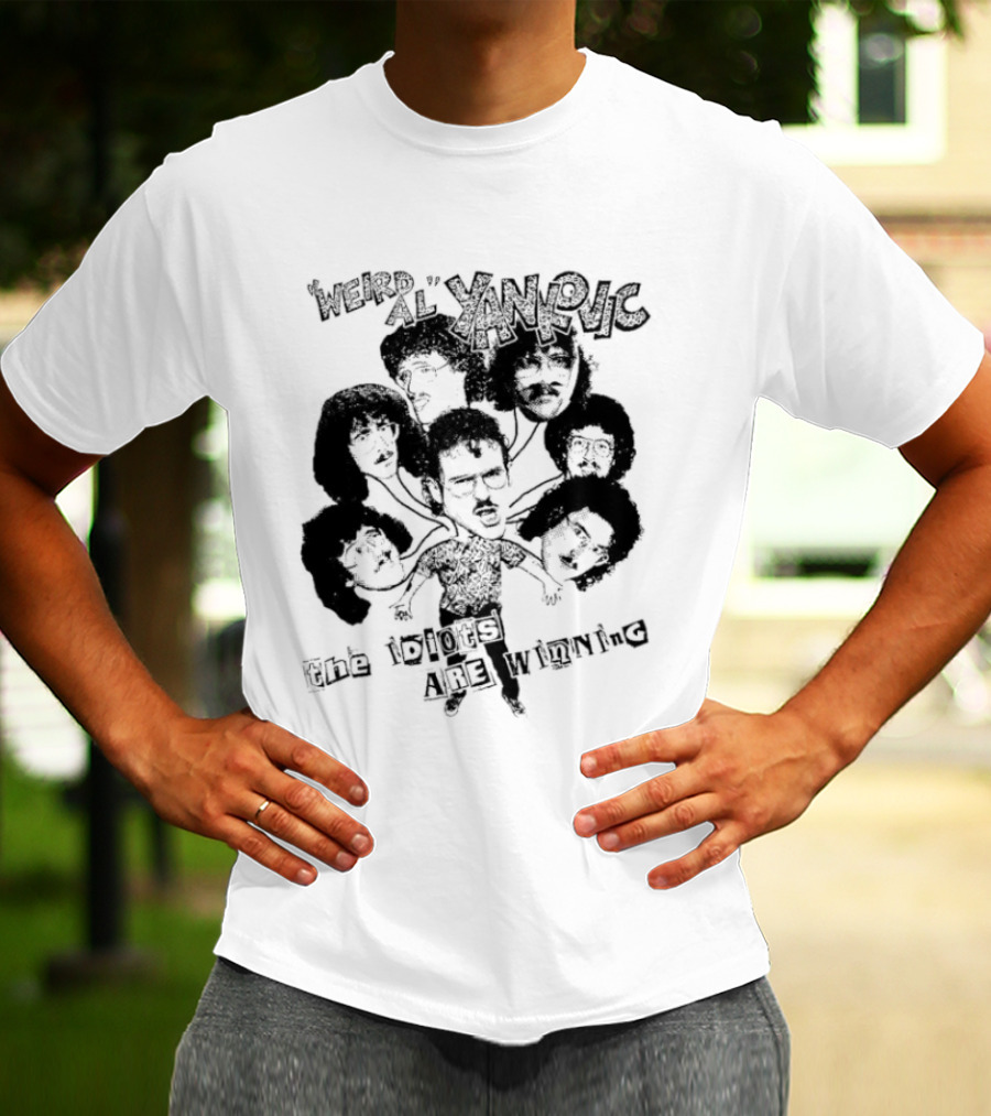 Weird Al Yankovic The Idiots Are Winning Black And White Caricature Faces T-Shirt