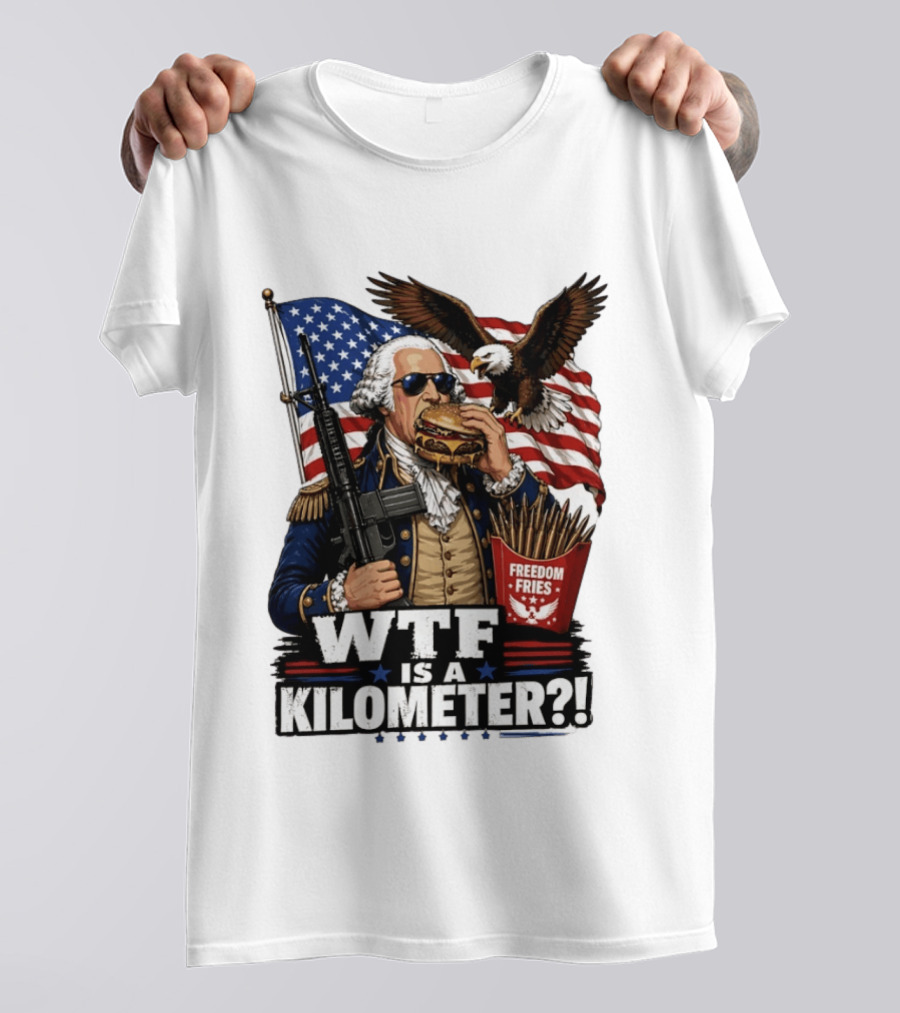 WTF Is A Kilometer George Washington Cheeseburger Freedom Fries AR 15 T-Shirt