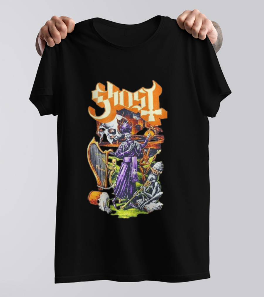 Ghost Band Gothic Horror Pope With Ghouls And Harp T-Shirt
