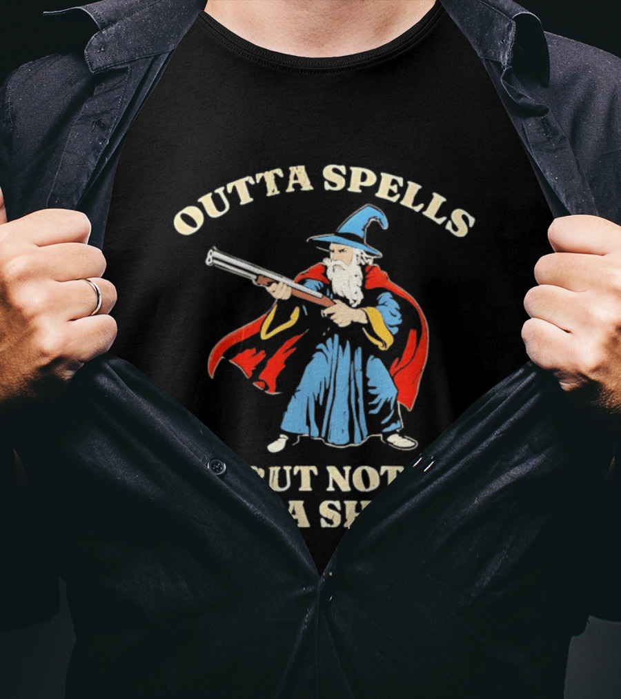 Outta Spells But Not Outta Shells Wizard Holding Shotgun T-Shirt